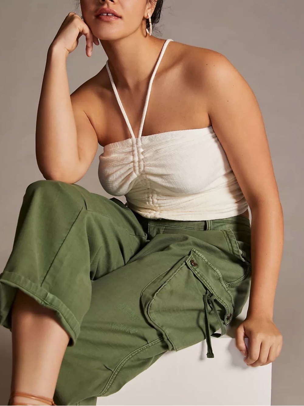 Anthropologie Pilcro Cream Ruched Halter Top